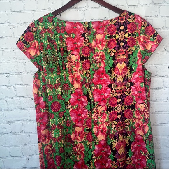 Madison Leigh Woman Green & Red Tropical Dress size 14W - Picture 6 of 11